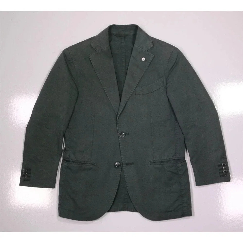 LBM 1911 Lubiam Light Green Linen-Cotton Unstructured Slim Fit 2-Btn Suit 32S